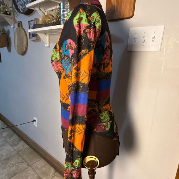Akira sheer colorful bodysuit women’s size small long sleeve geometric abstract - Picture 3 of 8